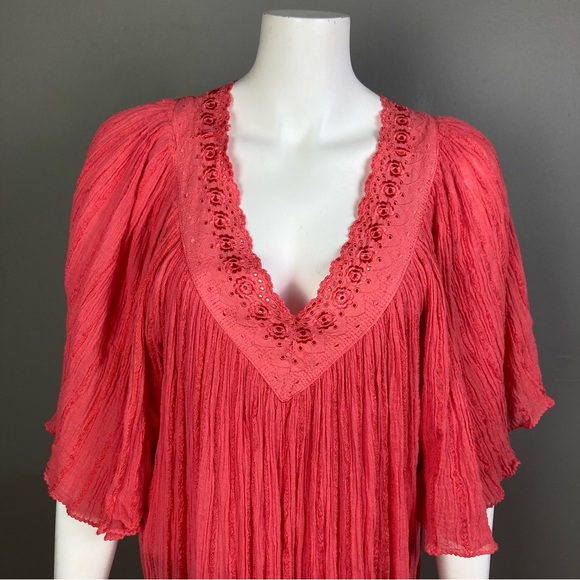 Tropical Escape Hawaiian dress Medium VTG gauzy mumu flutter sleeve 70's - Picture 2 of 14